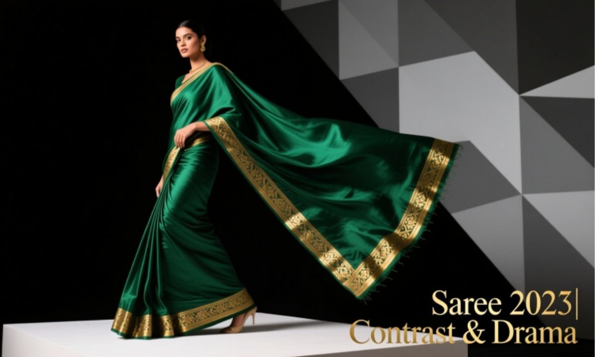 Contrasting Borders Adding Drama to Trending Saree 2025